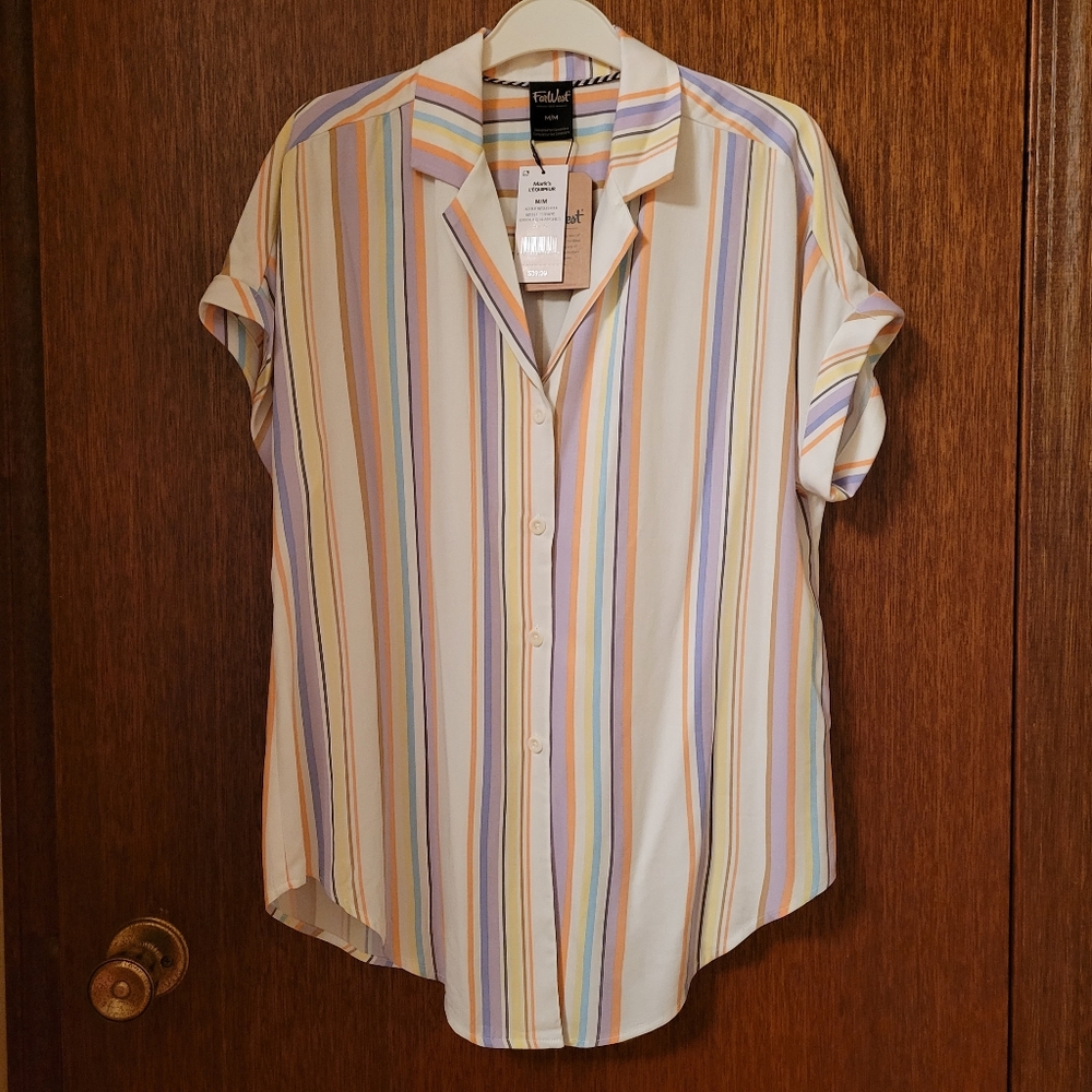 NWT striped button down short sleeved shirt